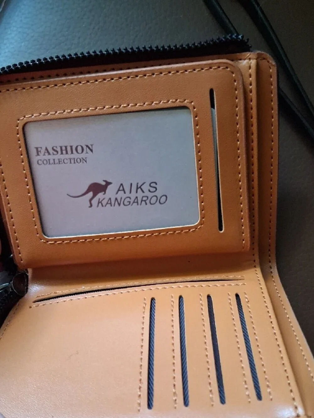 Brown Leather Zip Card Wallet with Wrist Strap
